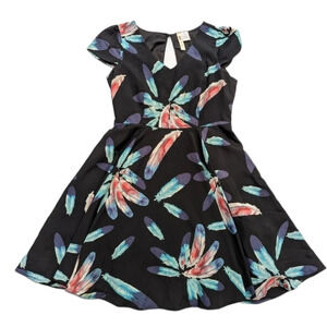 Alice Moon Anthropologie Black Feather Print Cut Out Dress - Fit & Flair Woman L